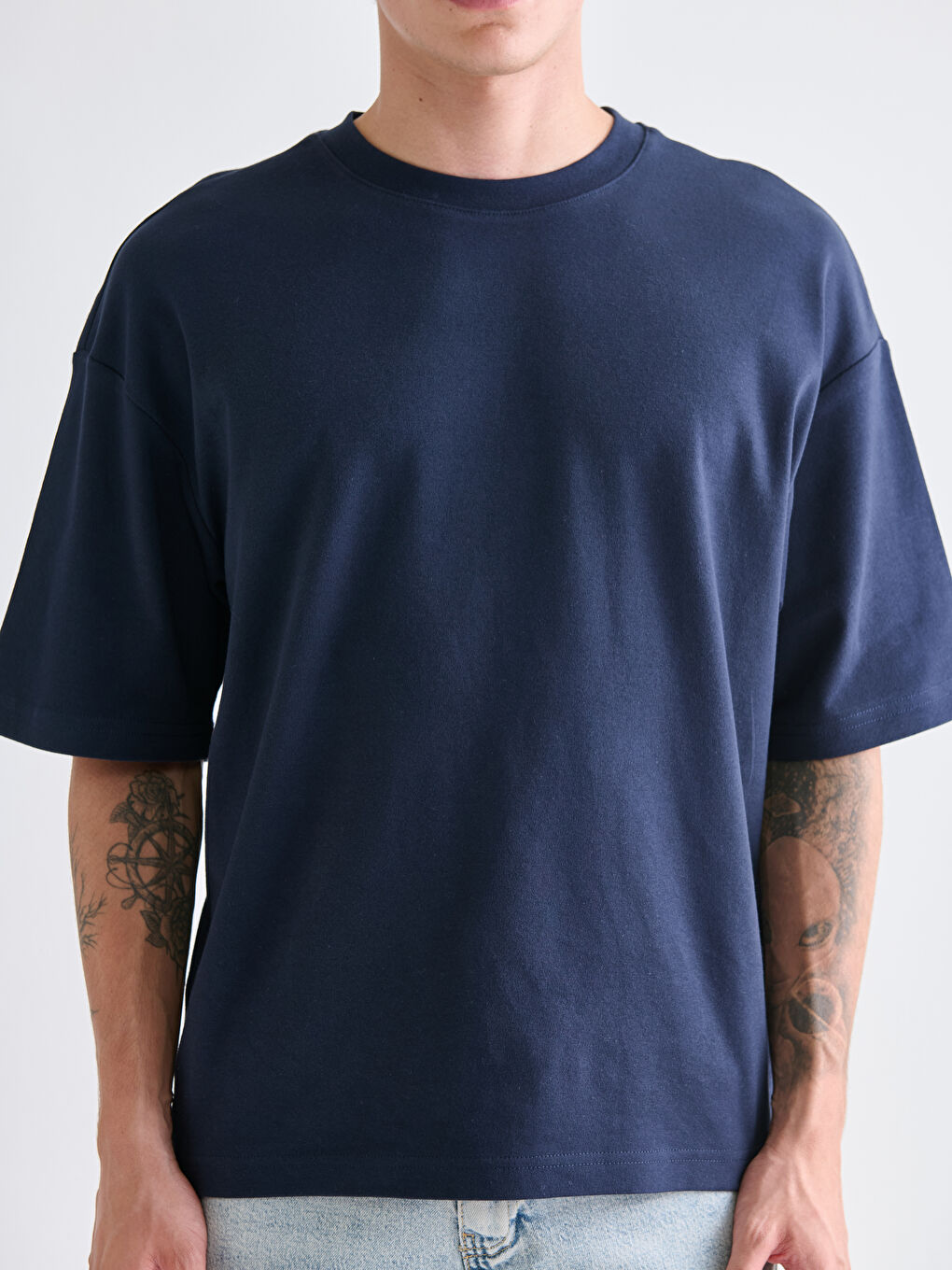 Lacivert Bisiklet Yaka Erkek Tişört-2