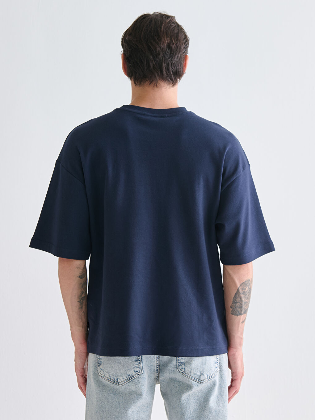 Lacivert Bisiklet Yaka Erkek Tişört-3