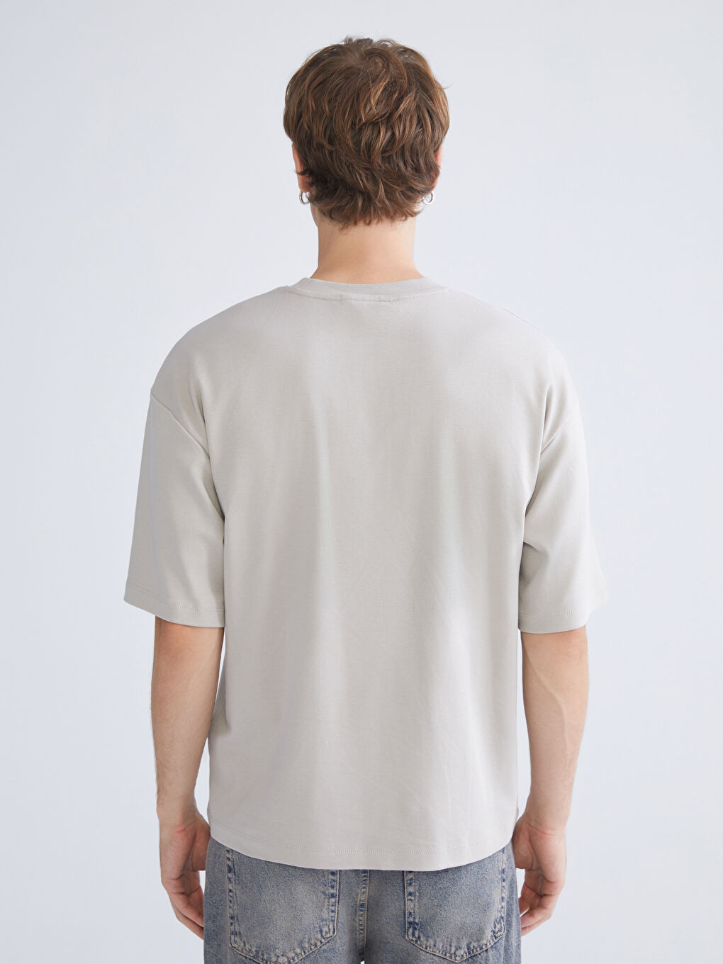 Bej Bisiklet Yaka Erkek Tişört-3