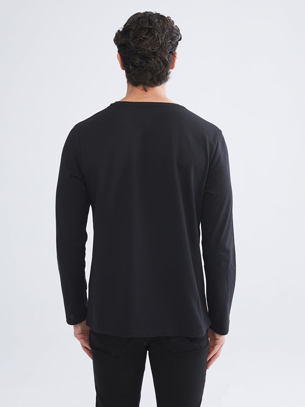 Siyah Bisiklet Yaka Uzun Kollu Erkek Tişört-3