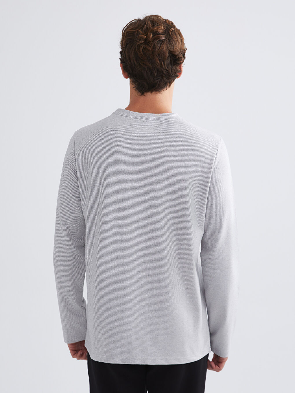 Gri Bisiklet Yaka Uzun Kollu Erkek Tişört-3