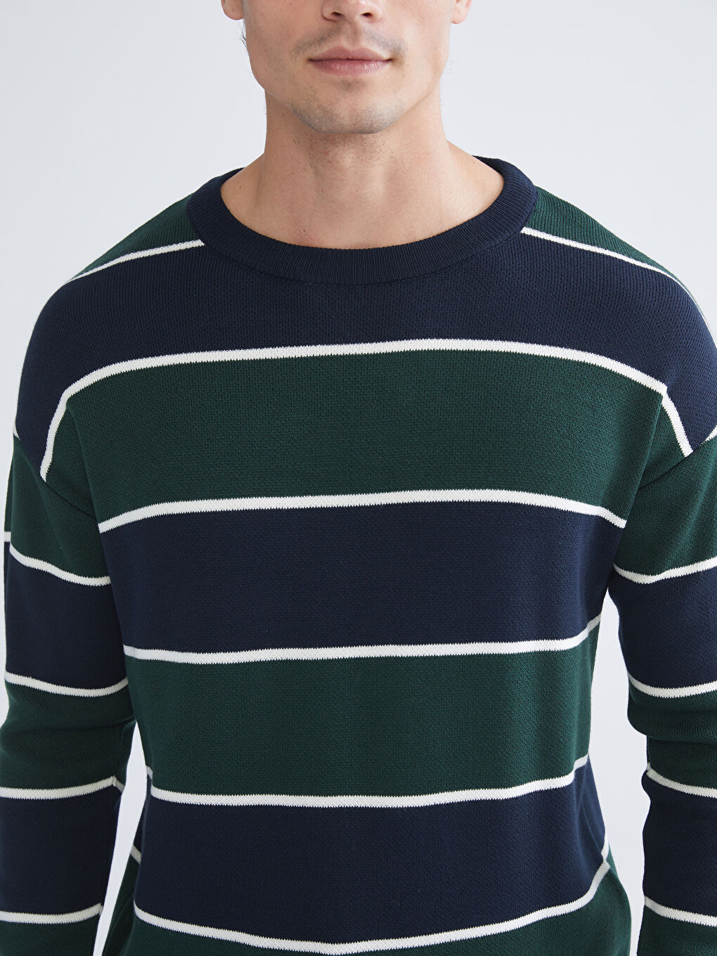 Lacivert Bisiklet Yaka Çizgili Erkek Triko Kazak-2