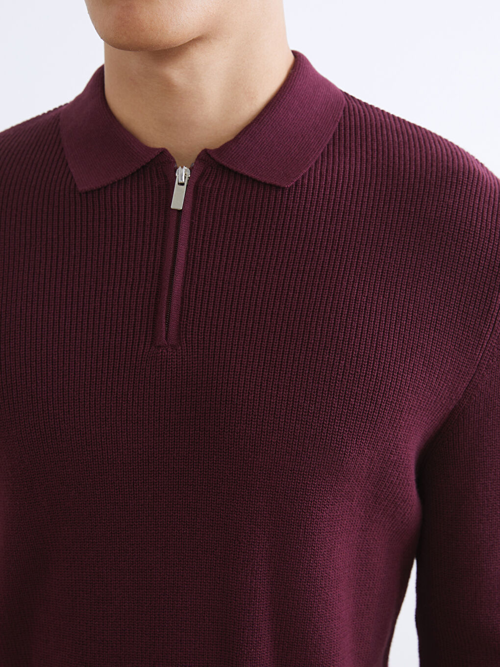 Bordo Polo Yaka Erkek Triko Kazak-2