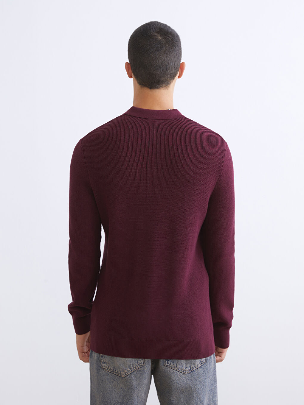 Bordo Polo Yaka Erkek Triko Kazak-3