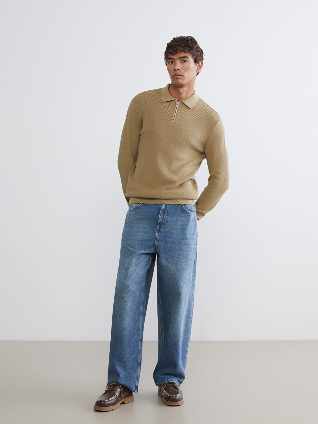 Haki Polo Yaka Erkek Triko Kazak-1