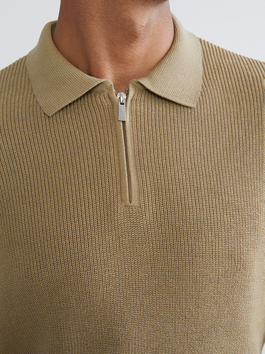 Haki Polo Yaka Erkek Triko Kazak-2