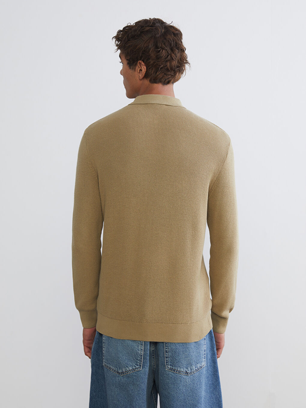 Haki Polo Yaka Erkek Triko Kazak-3