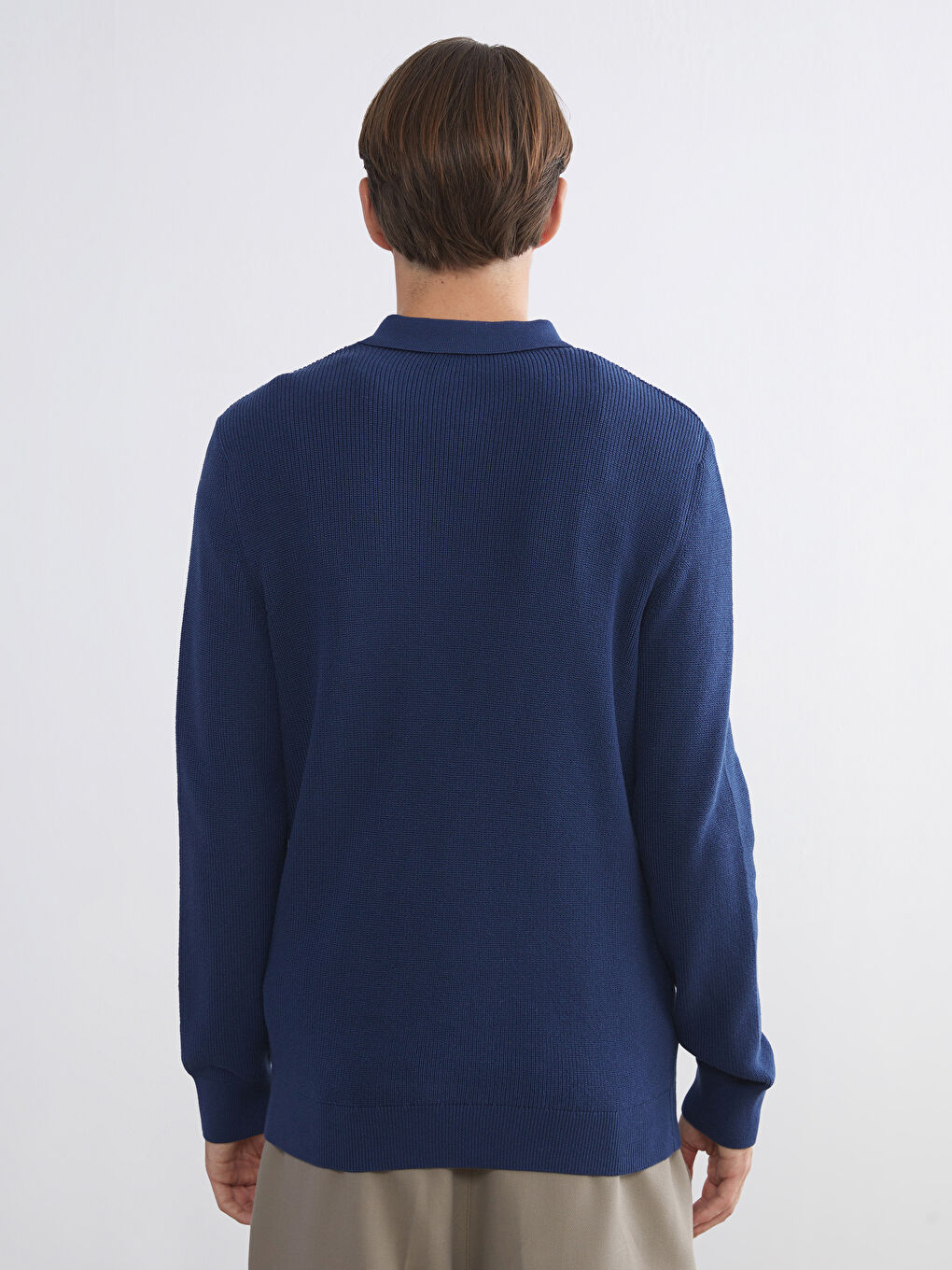 İndigo Polo Yaka Erkek Triko Kazak-3