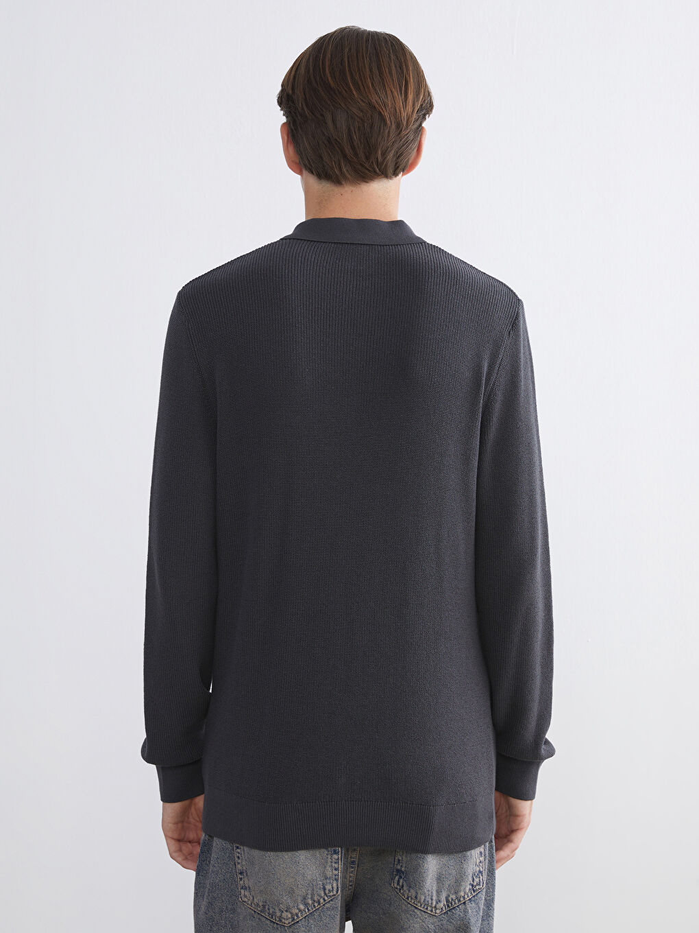 Antrasit Polo Yaka Erkek Triko Kazak-3