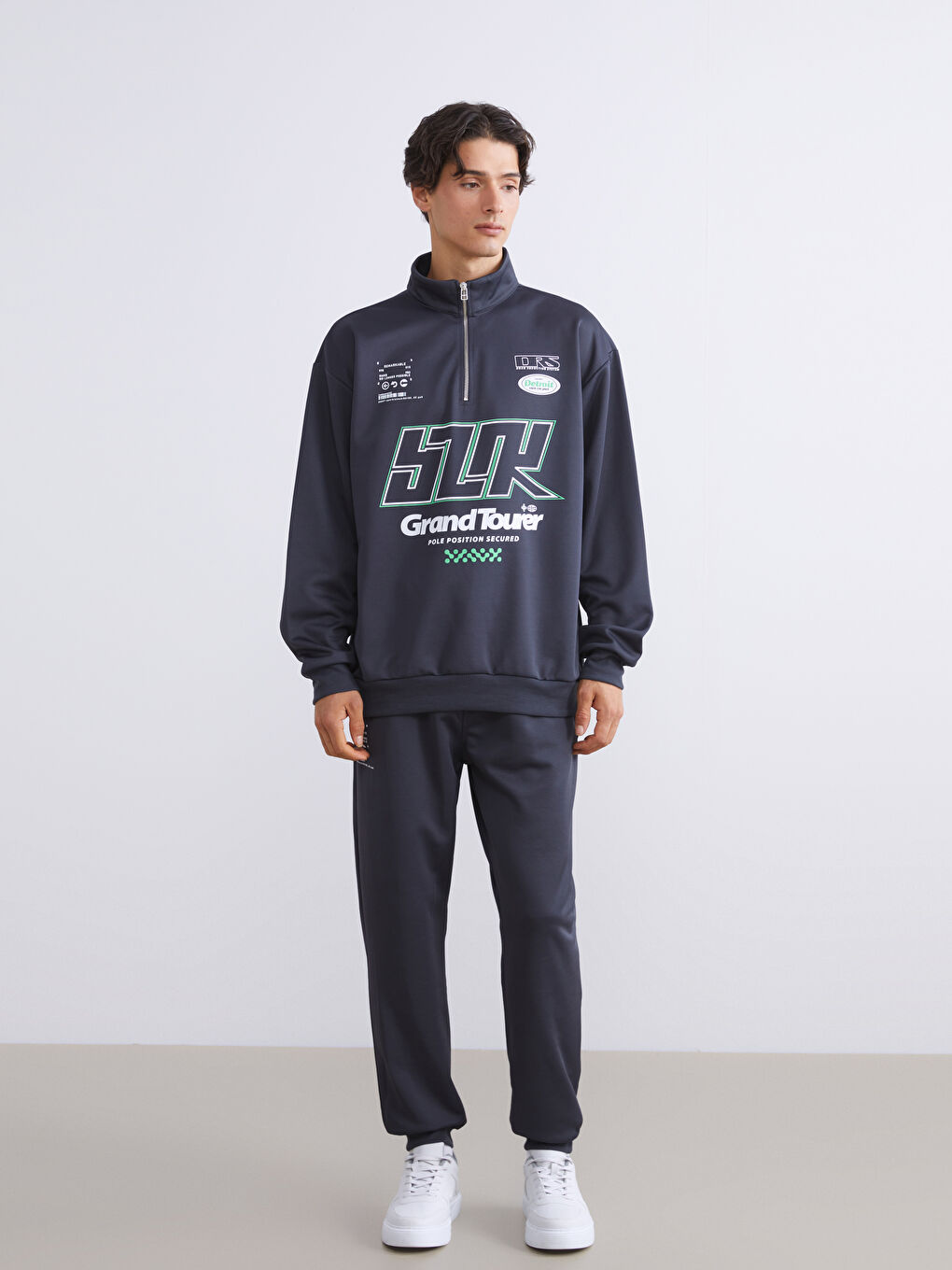 Funnel Neck Printed Men's Sweatshirt-2