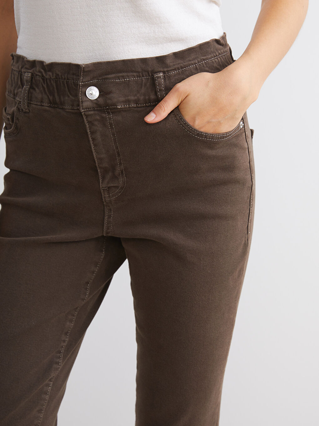 Kahverengi Slim Mom Kadın Jean Pantolon-2