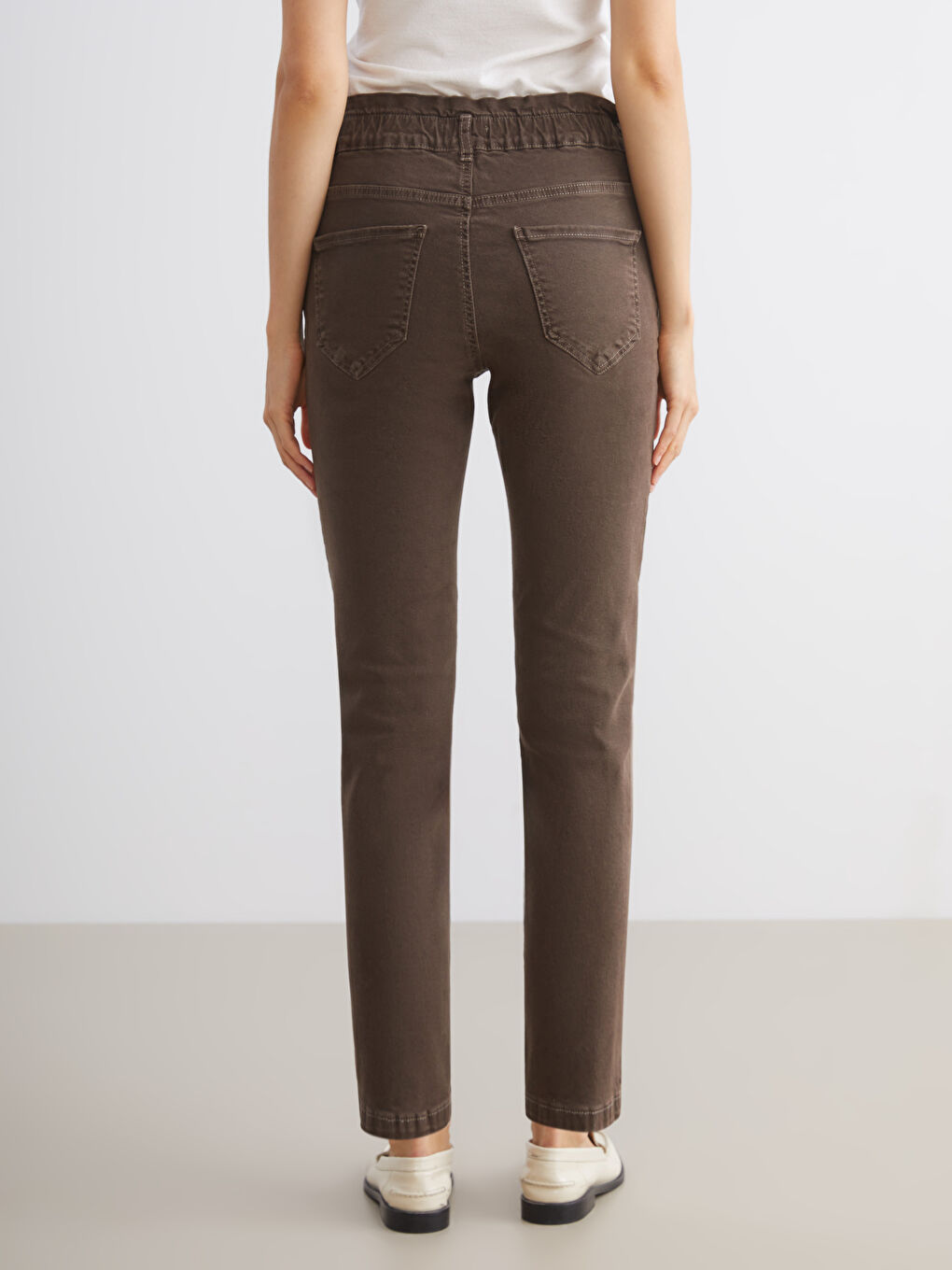 Kahverengi Slim Mom Kadın Jean Pantolon-3