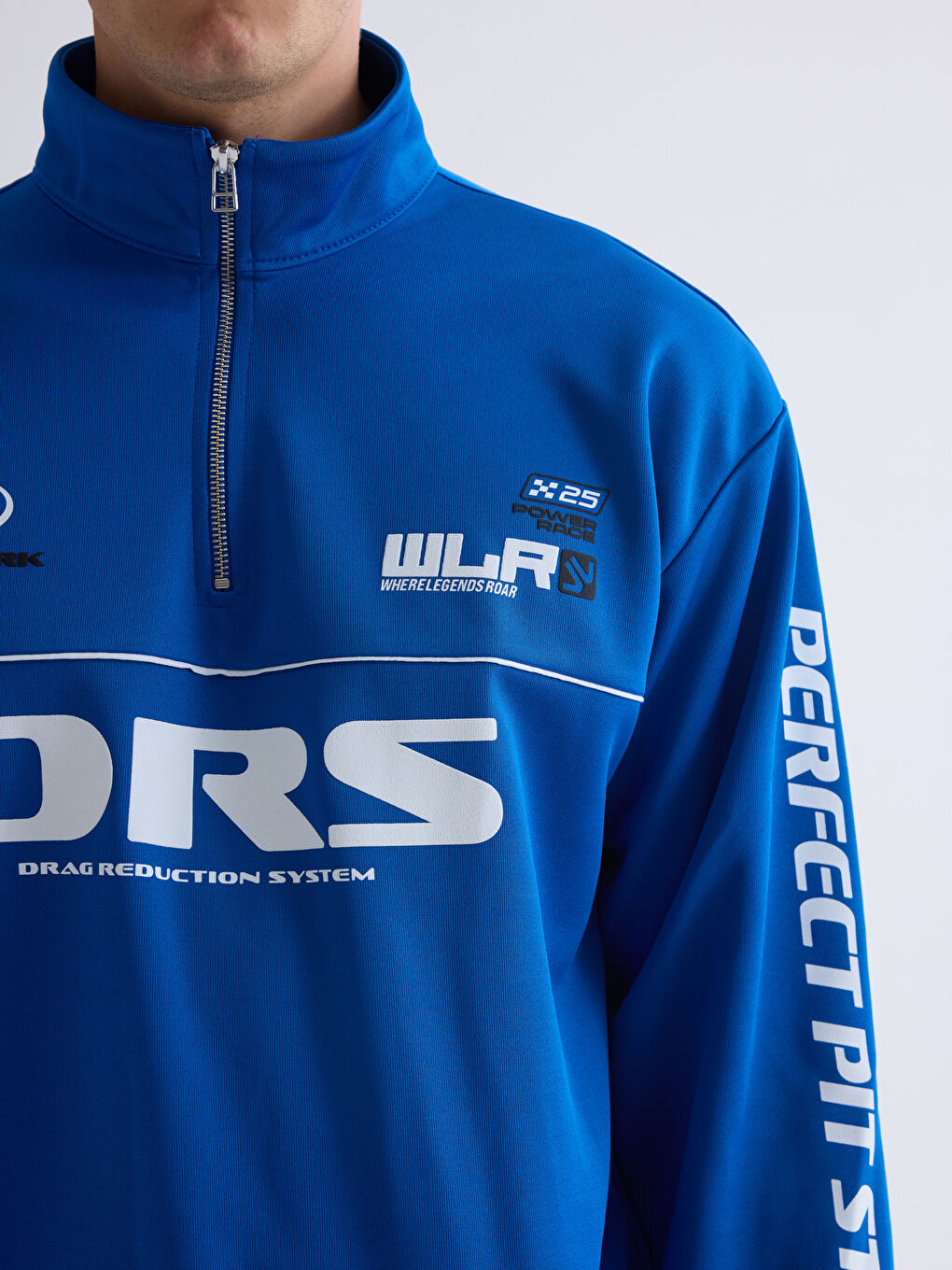 Mavi Dik Yaka Baskılı Erkek Sweatshirt-8