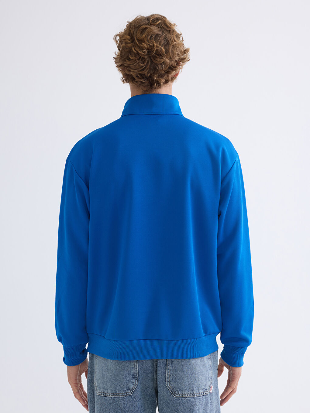 Mavi Dik Yaka Baskılı Erkek Sweatshirt-11