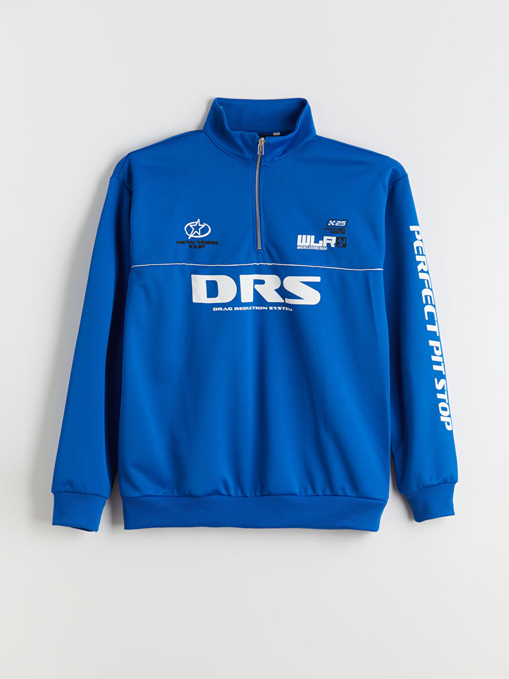 Mavi Dik Yaka Baskılı Erkek Sweatshirt-12