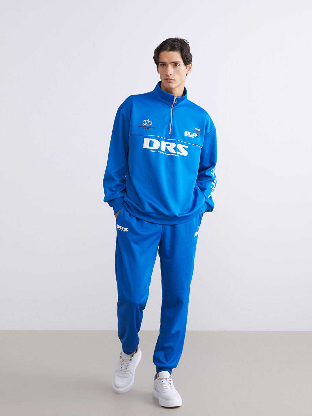 Mavi Dik Yaka Baskılı Erkek Sweatshirt-3