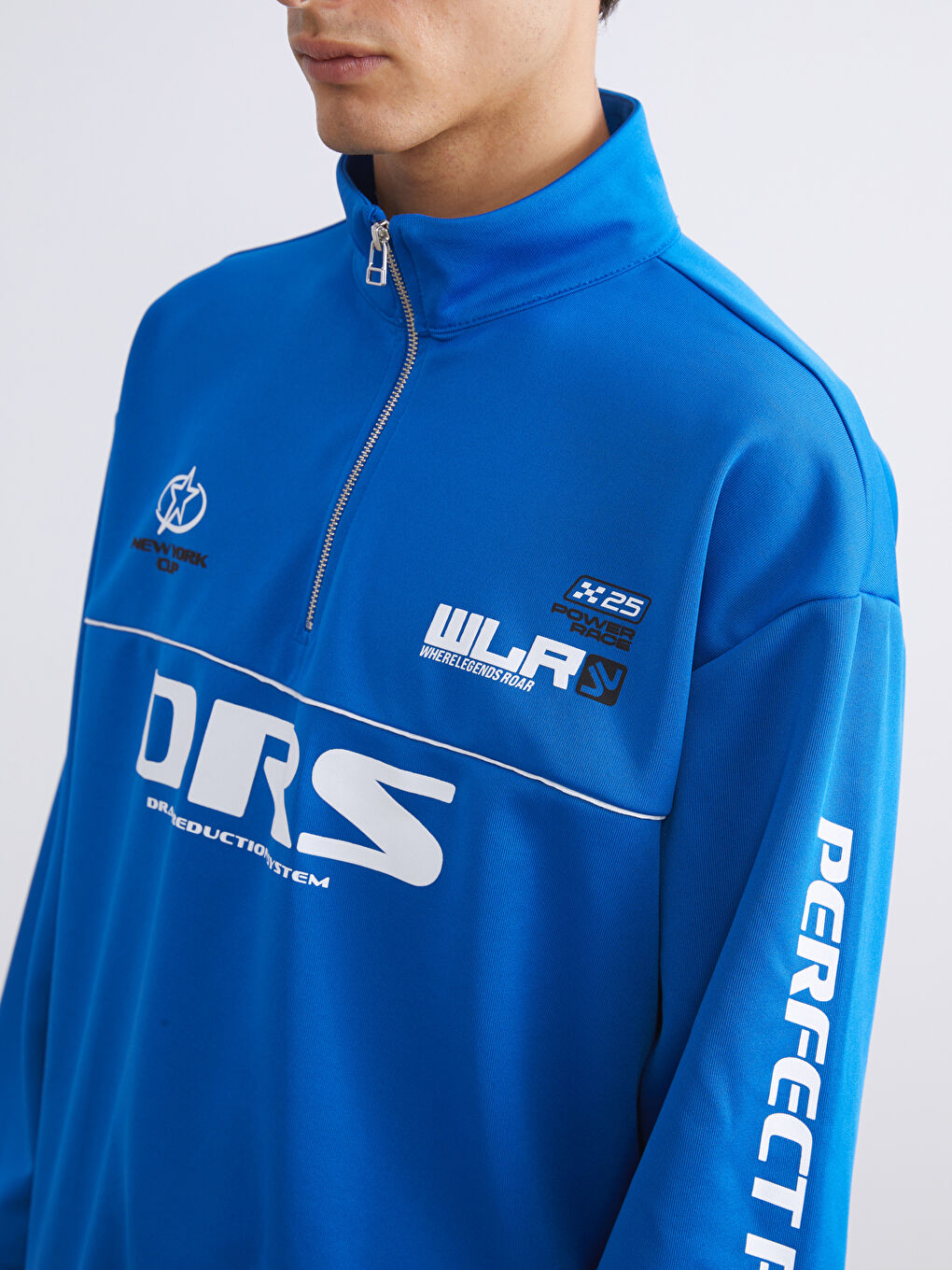 Mavi Dik Yaka Baskılı Erkek Sweatshirt-6