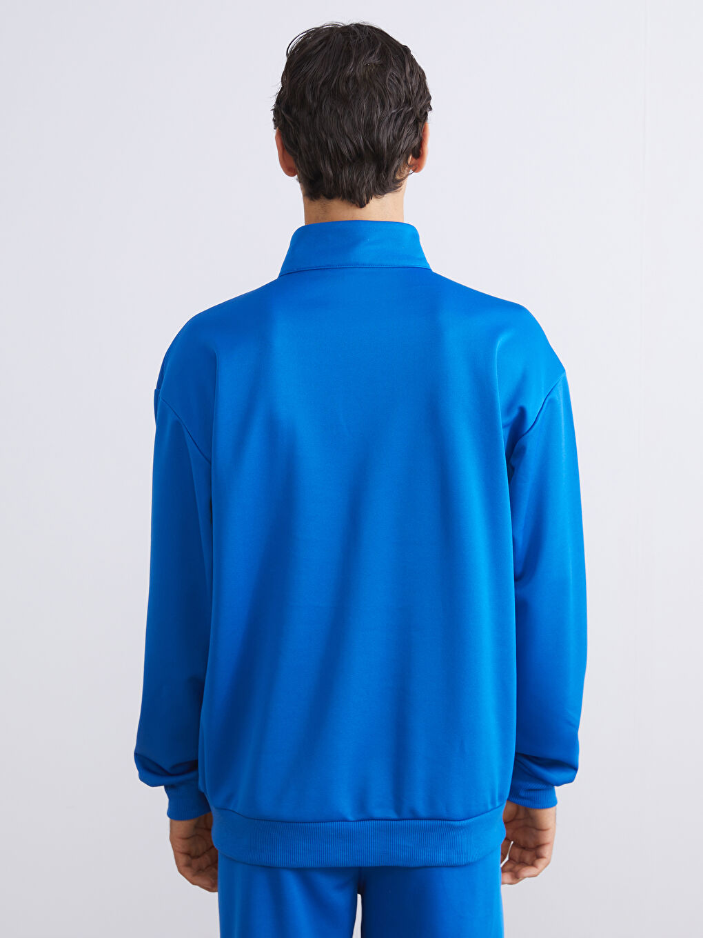 Mavi Dik Yaka Baskılı Erkek Sweatshirt-9