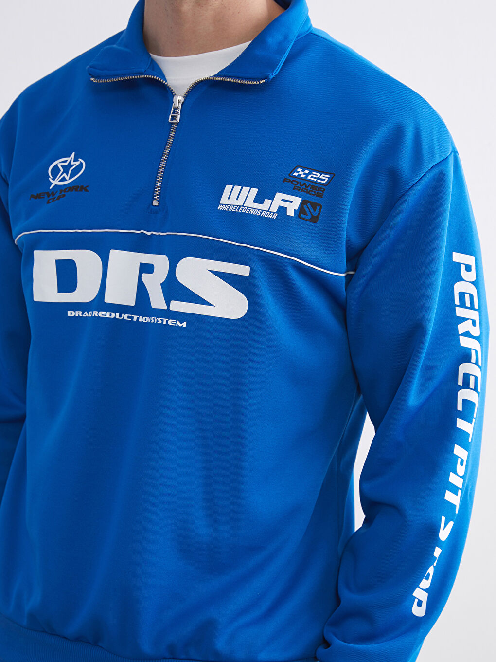 Mavi Dik Yaka Baskılı Erkek Sweatshirt-7