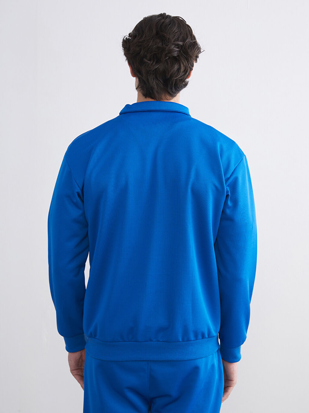 Mavi Dik Yaka Baskılı Erkek Sweatshirt-10