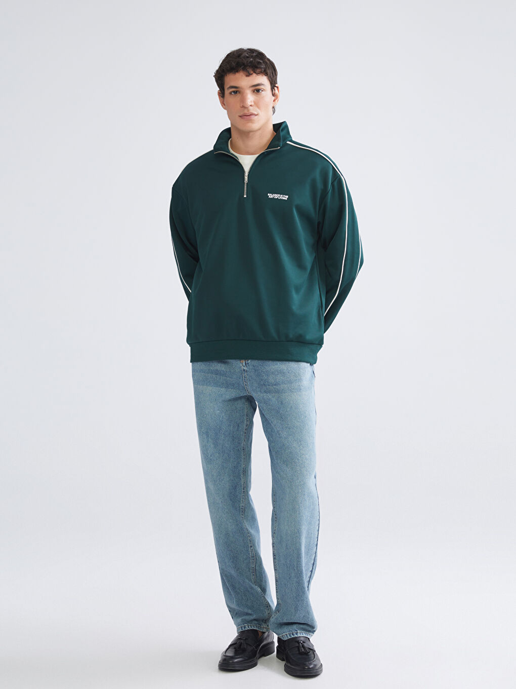 سويت شيرت مطبوع بياقة قمع للرجال-3