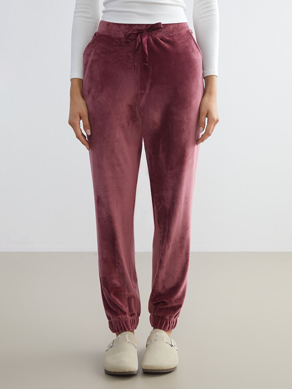 Elasticated Waist Velvet Women's Jogger Pyjama Bottoms-1