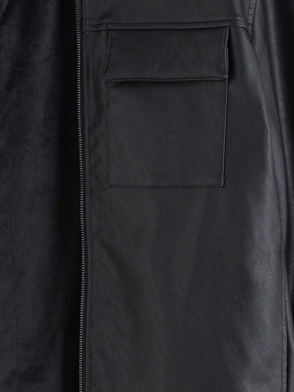 Siyah Standart Kalıp Gömlek Yaka Erkek Deri Görünümlü Mont-6