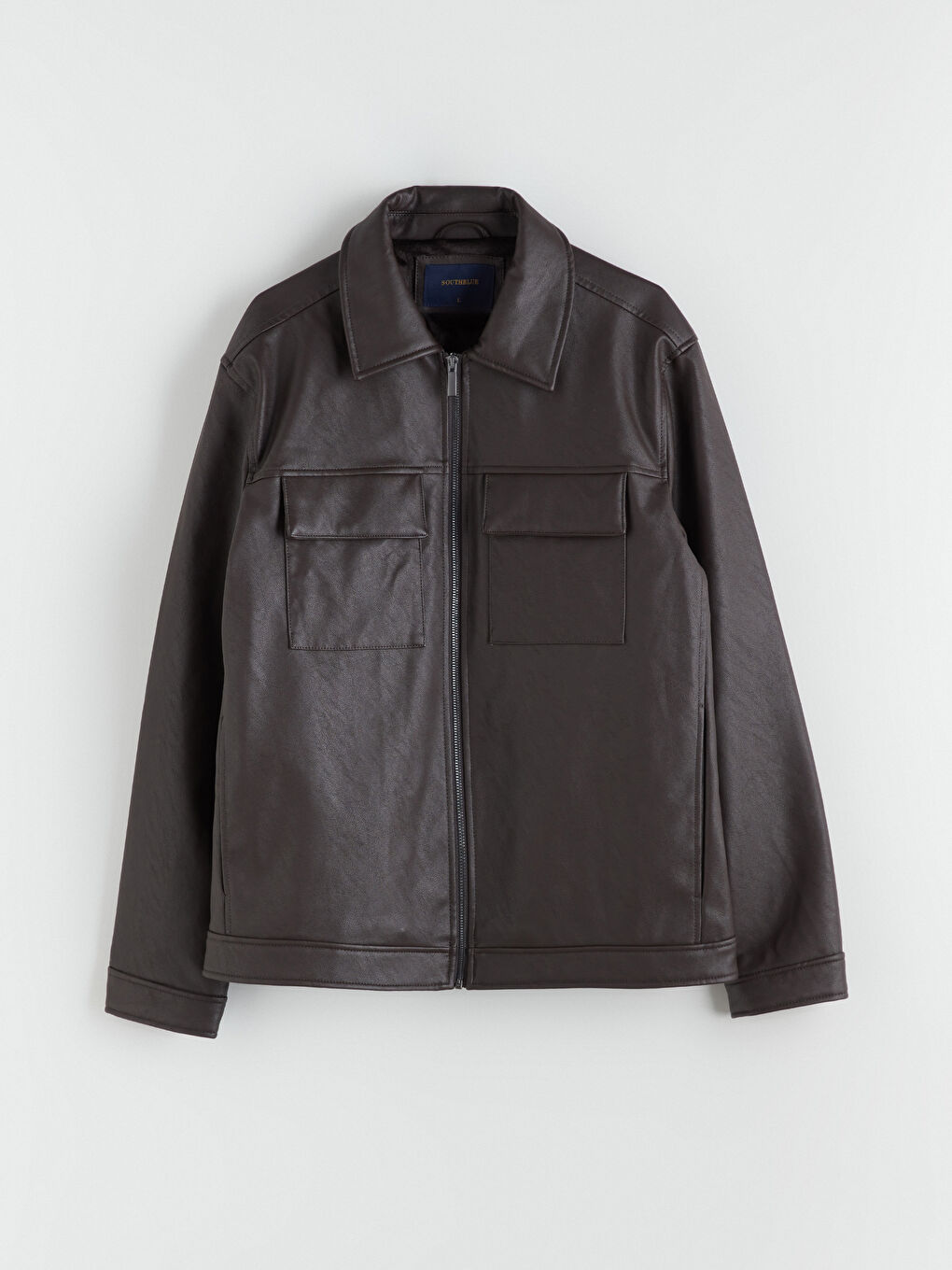 Kahverengi Standart Kalıp Gömlek Yaka Erkek Deri Görünümlü Mont-5