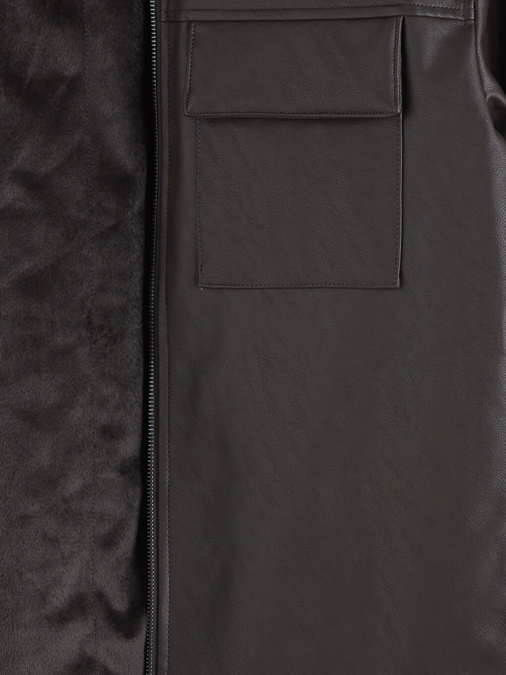 Kahverengi Standart Kalıp Gömlek Yaka Erkek Deri Görünümlü Mont-6