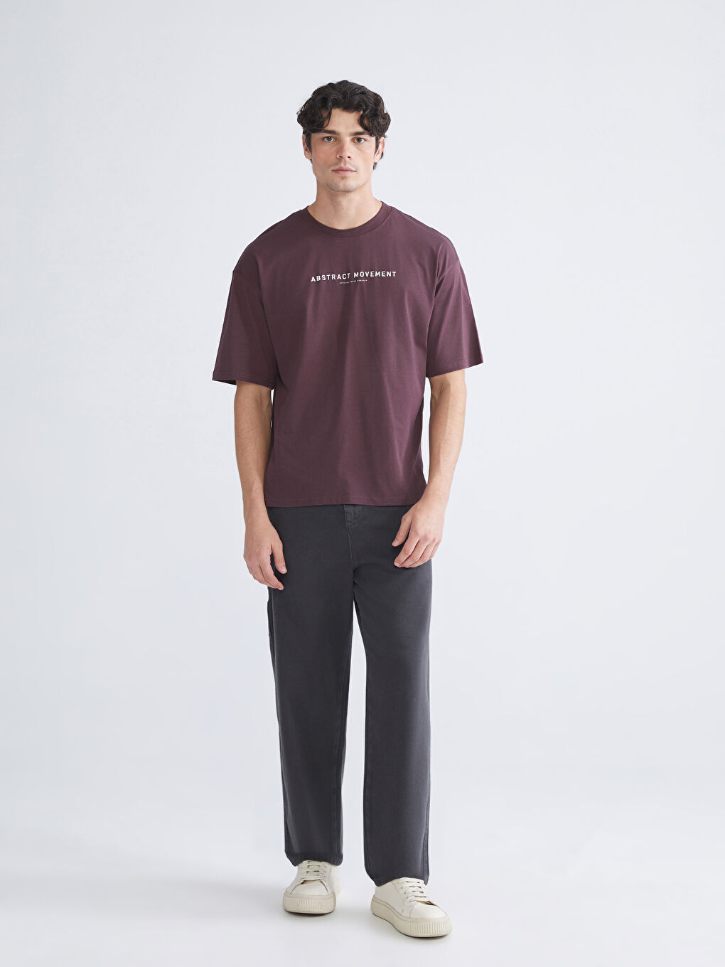 Mürdüm Bisiklet Yaka Baskılı Penye Erkek Tişört-1