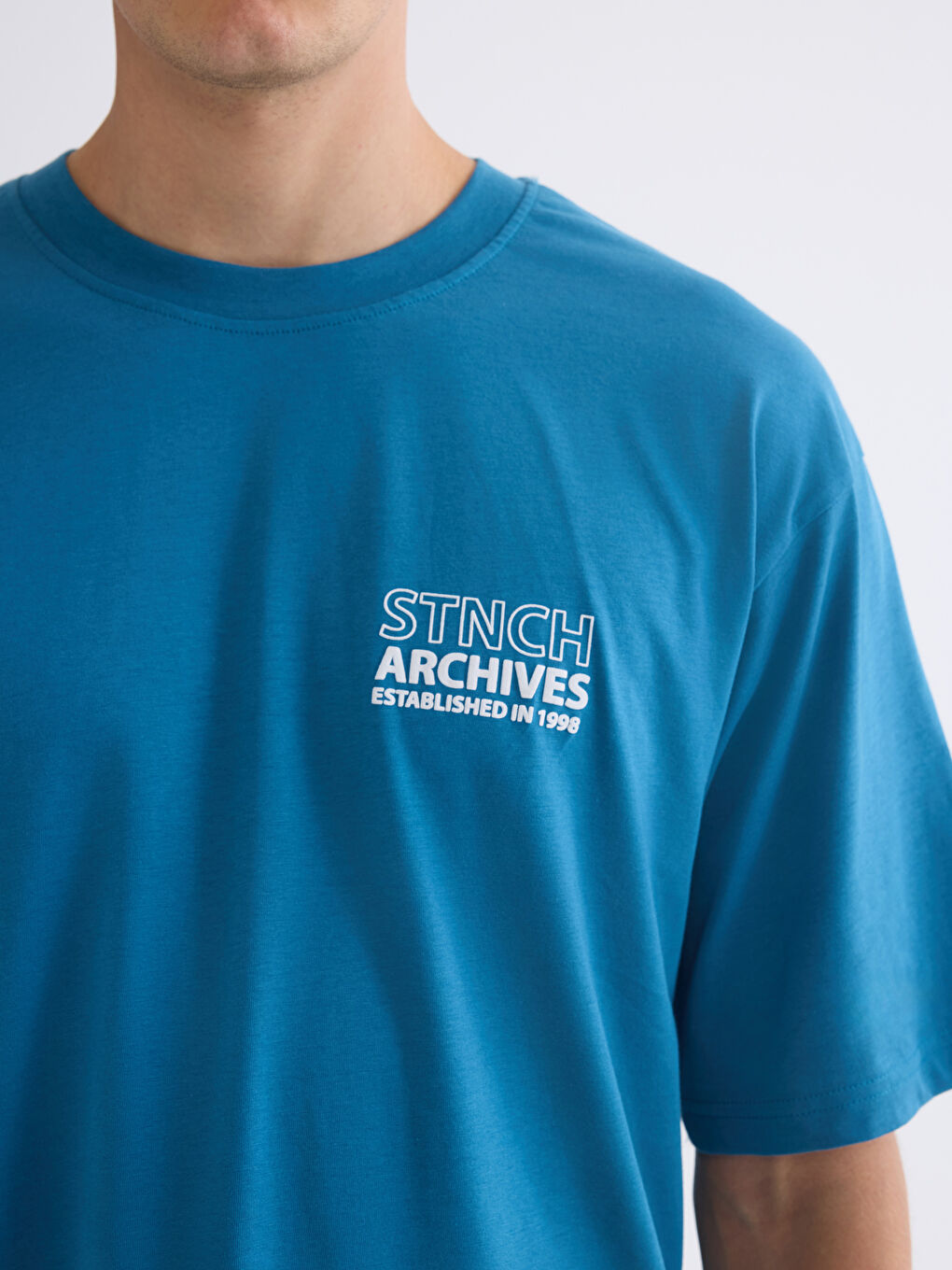 Mavi Bisiklet Yaka Baskılı Penye Erkek Tişört-2