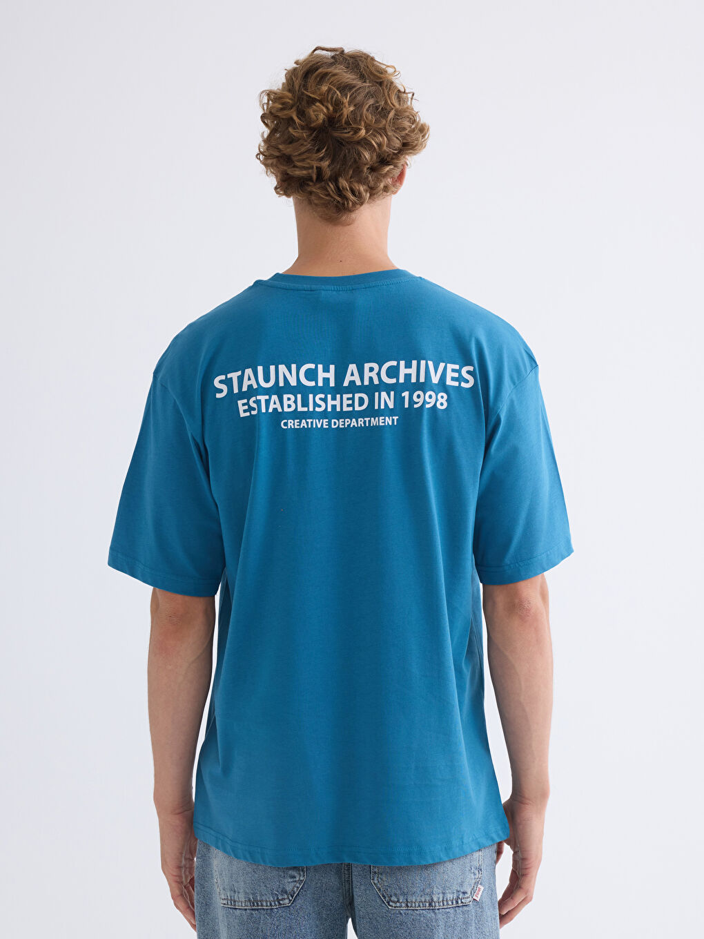 Mavi Bisiklet Yaka Baskılı Penye Erkek Tişört-3