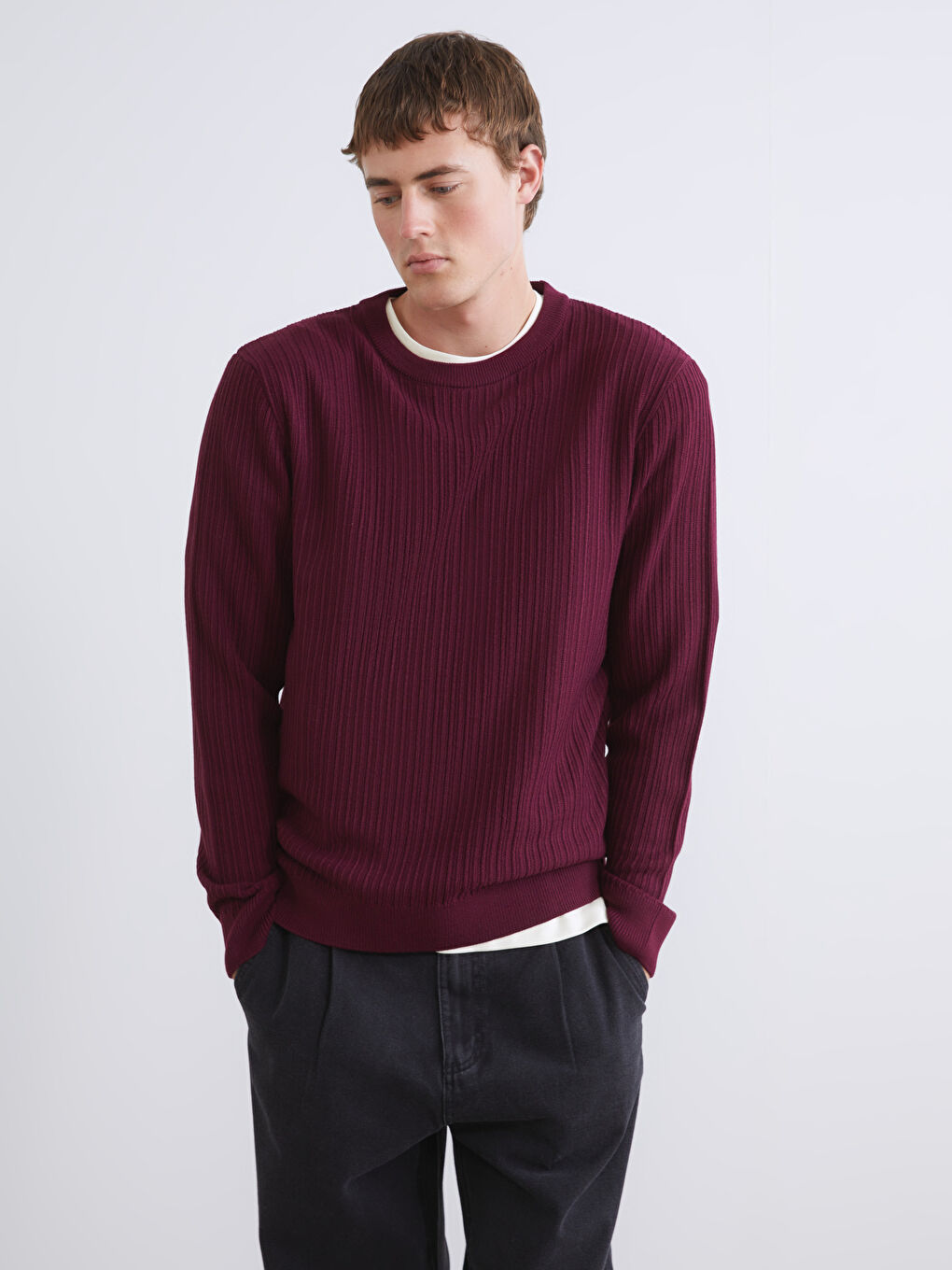 Bordo Bisiklet Yaka Erkek Triko Kazak