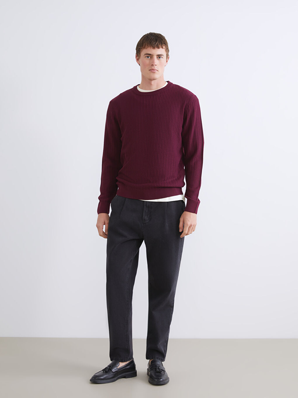 Bordo Bisiklet Yaka Erkek Triko Kazak-1