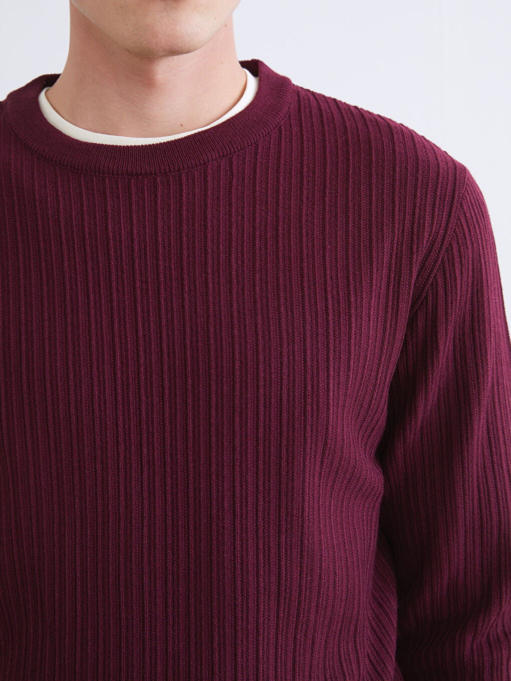 Bordo Bisiklet Yaka Erkek Triko Kazak-2