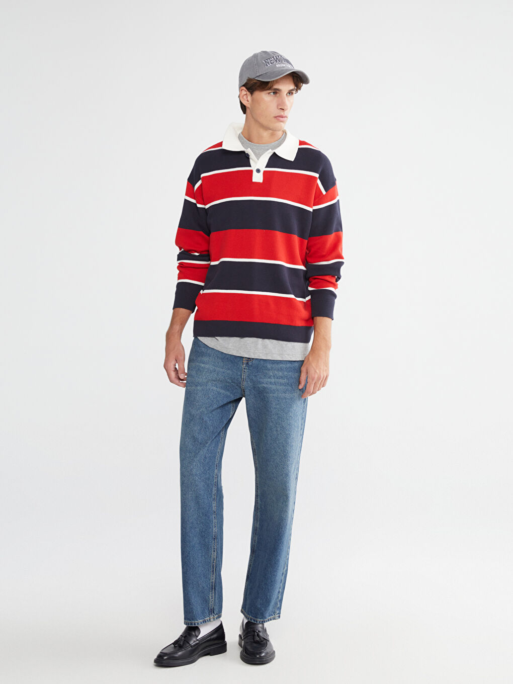 Polo Neck Striped Men's Knitwear Sweater-1
