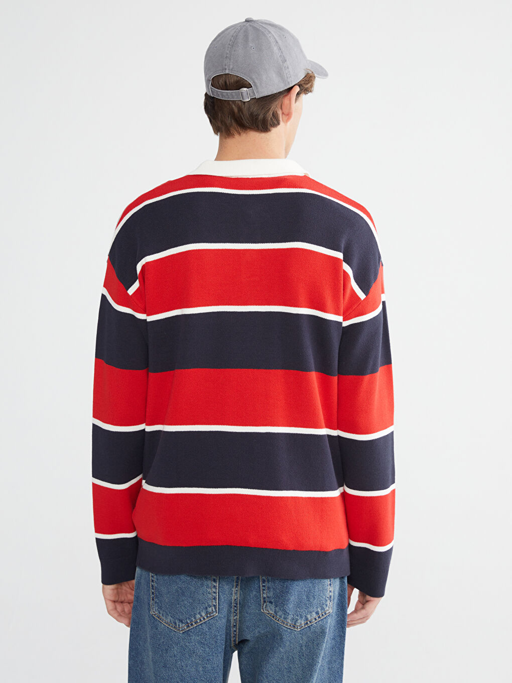 Polo Neck Striped Men's Knitwear Sweater-3
