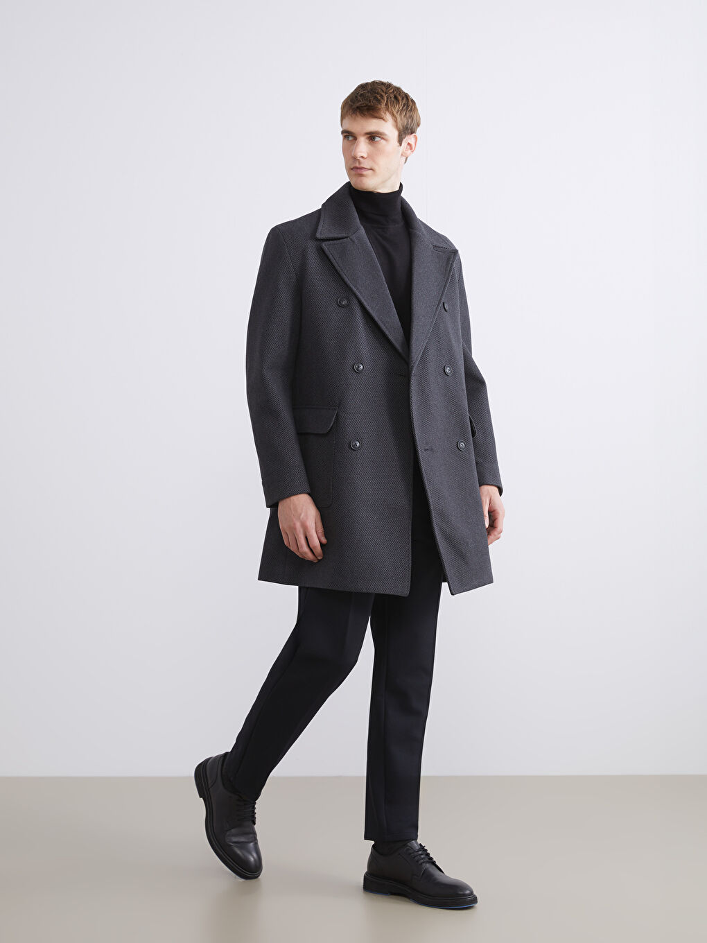 Antrasit Standart Kalıp Ceket Yaka Erkek Kaşe Kaban-1