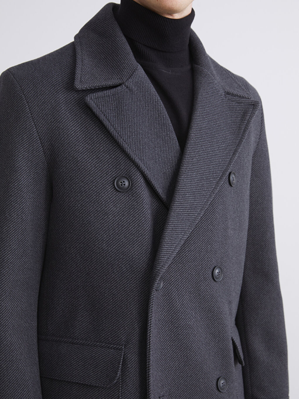 Antrasit Standart Kalıp Ceket Yaka Erkek Kaşe Kaban-2