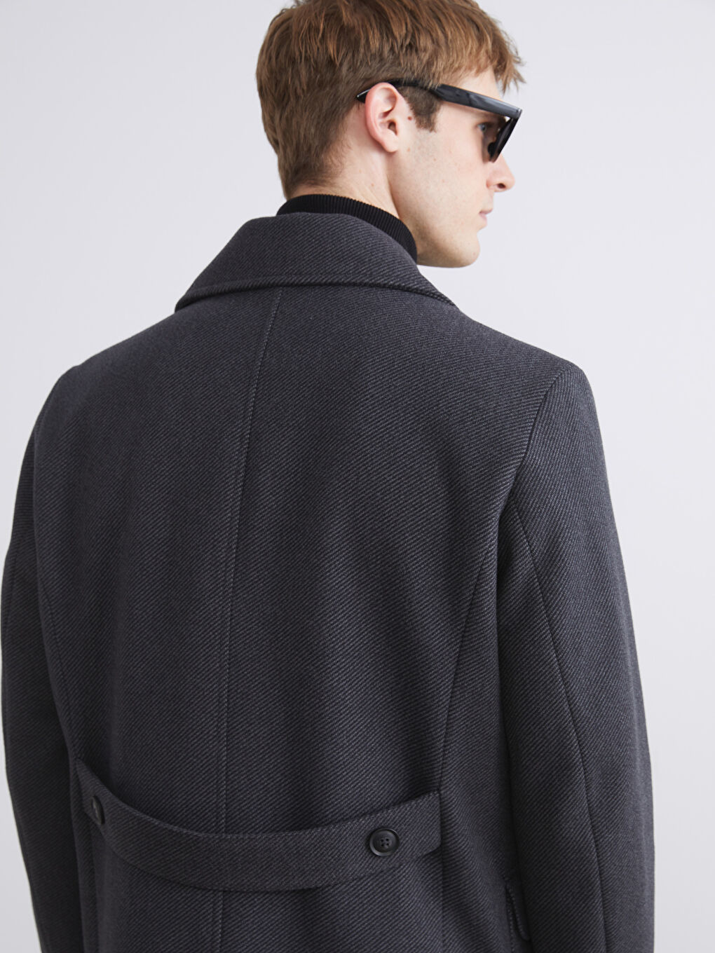 Antrasit Standart Kalıp Ceket Yaka Erkek Kaşe Kaban-3