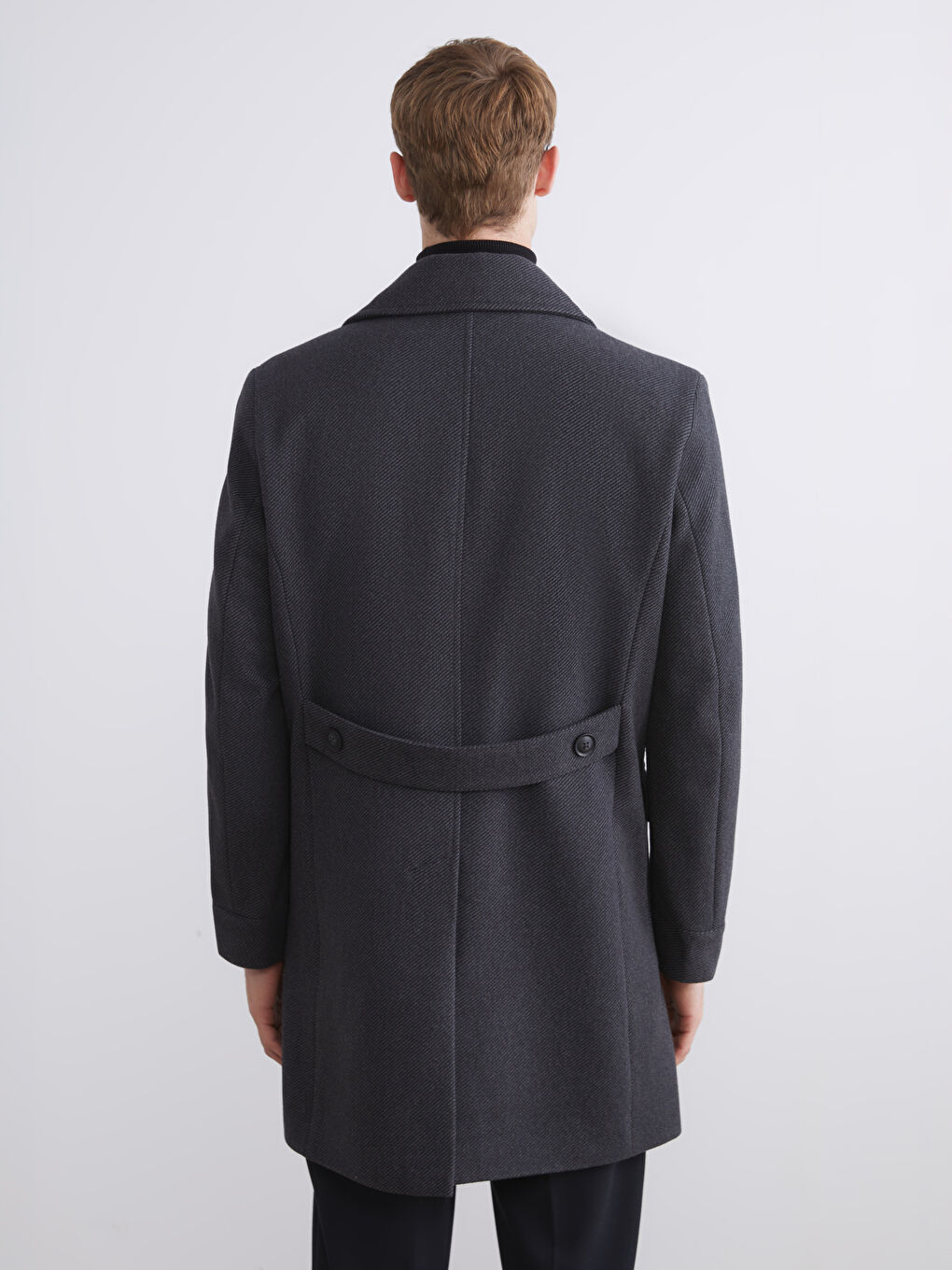Antrasit Standart Kalıp Ceket Yaka Erkek Kaşe Kaban-5