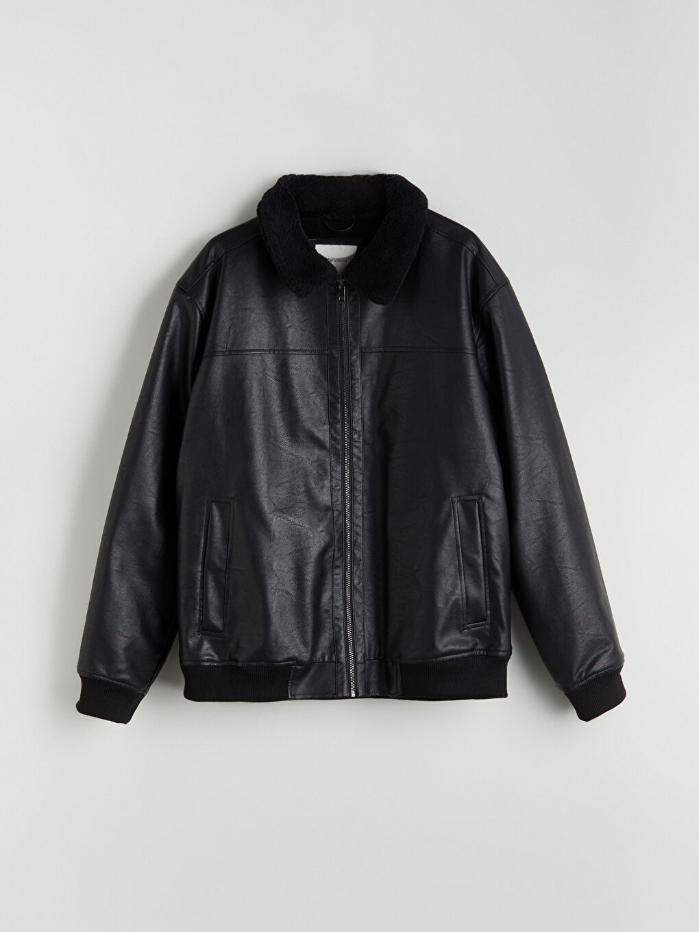 معطف جلدي صناعي أسود رجل-5