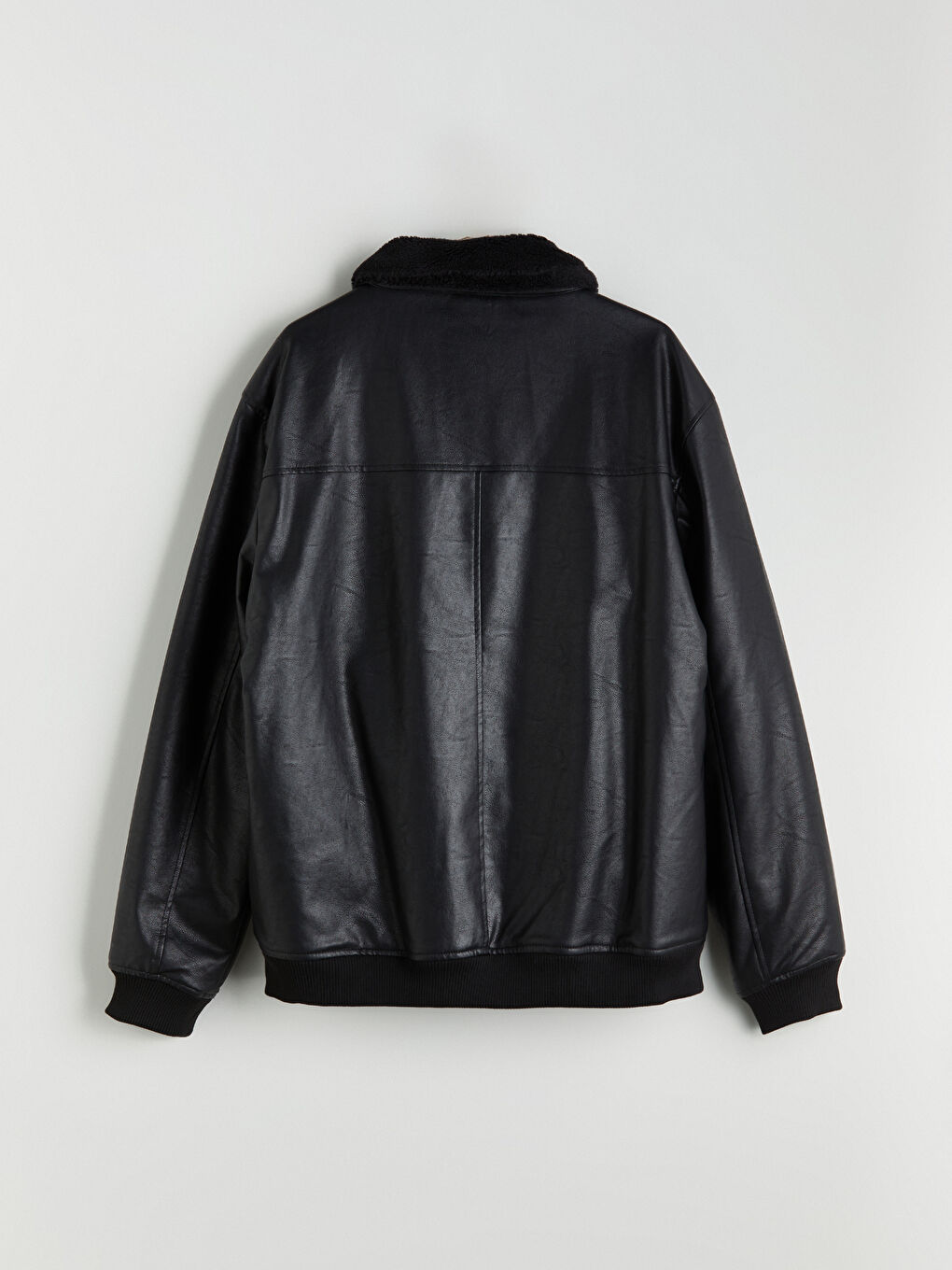 معطف جلدي صناعي أسود رجل-7