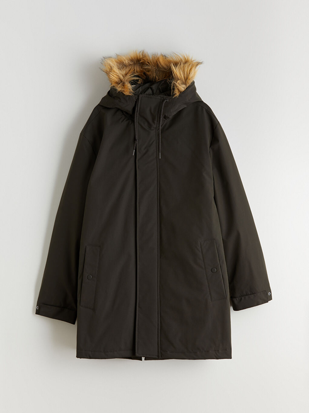 Haki Standart Kalıp Kürk Kapüşonlu Erkek Parka-4