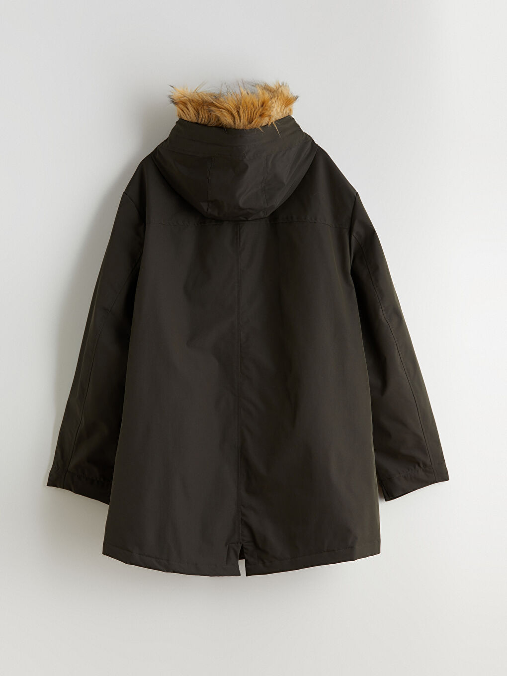 Haki Standart Kalıp Kürk Kapüşonlu Erkek Parka-6
