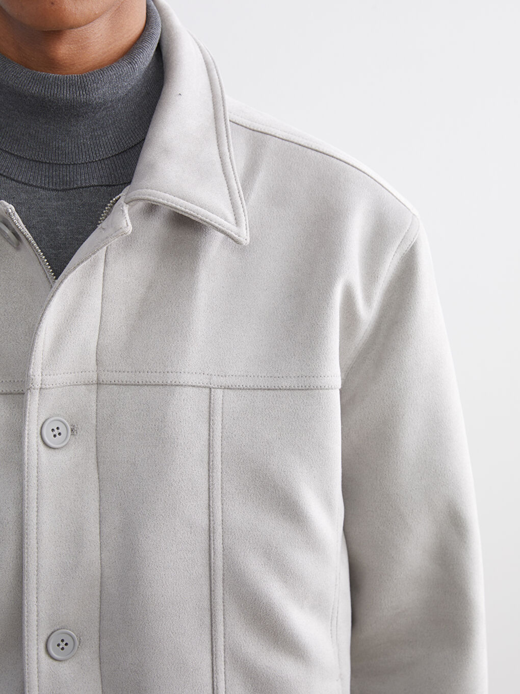 Bej Rahat Kalıp Gömlek Yaka Süet Erkek Mont-2