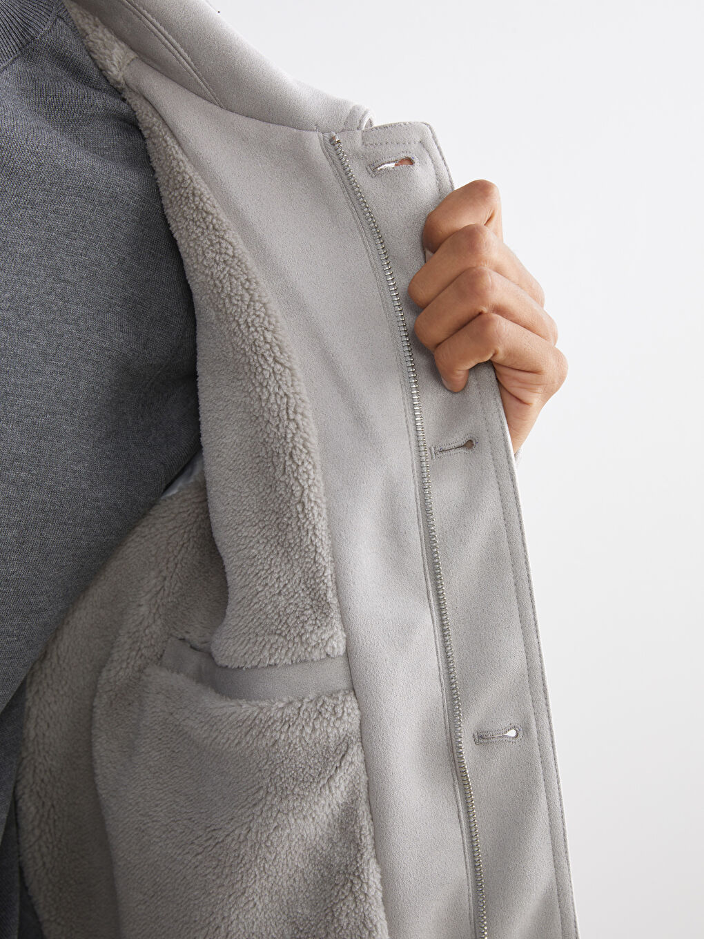 Bej Rahat Kalıp Gömlek Yaka Süet Erkek Mont-3