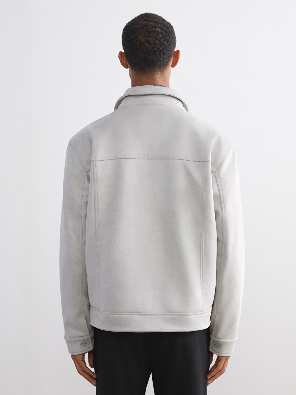 Bej Rahat Kalıp Gömlek Yaka Süet Erkek Mont-4