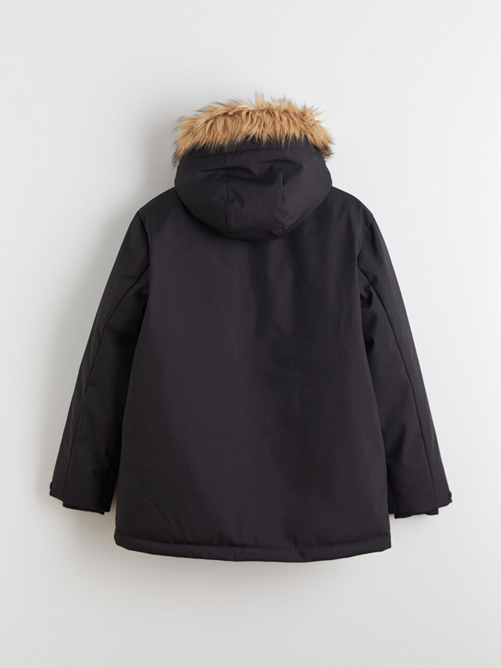 Siyah Standart Kalıp Kürk Kapüşonlu Erkek Parka-7