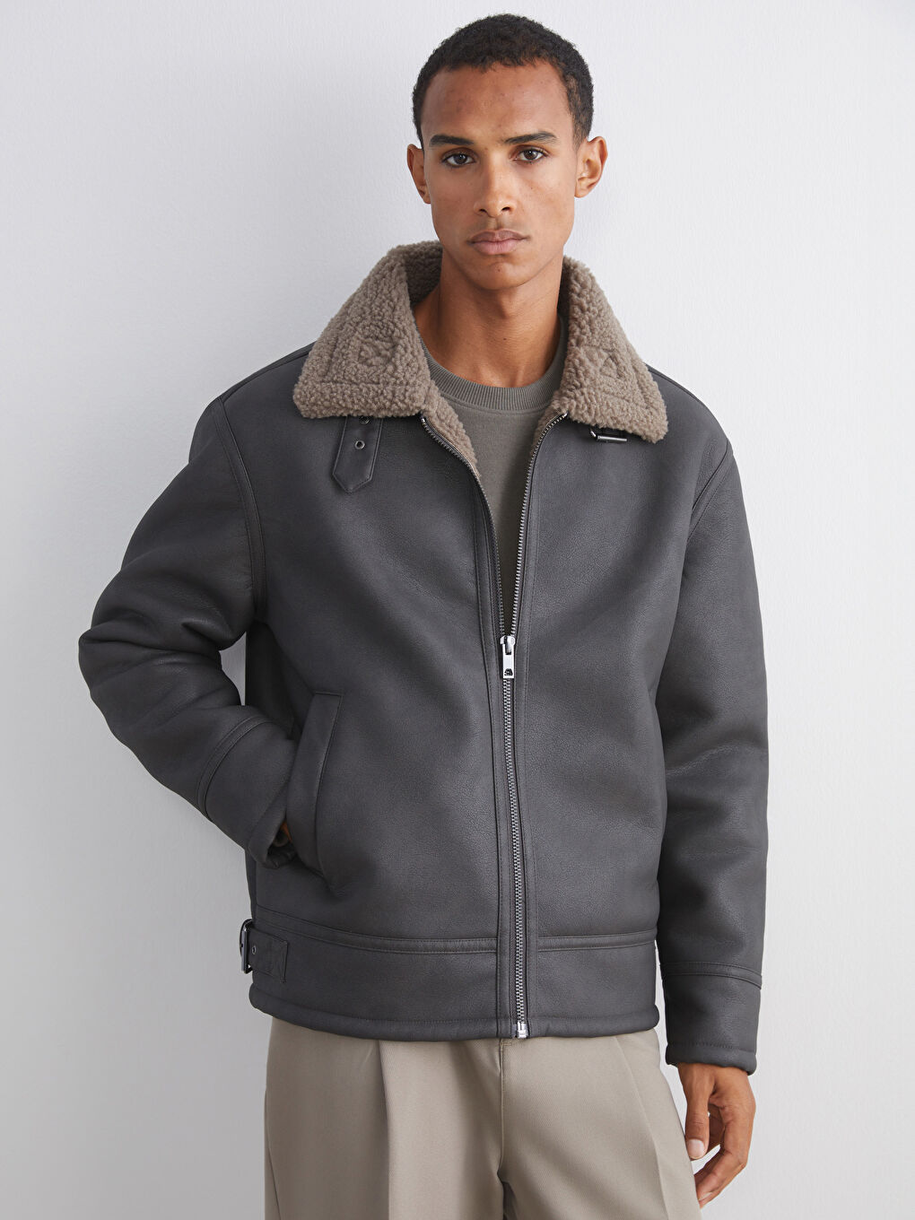 Man BROWN Faux Leather Coat